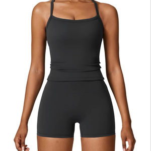 Conjuntos deportivos de dos piezas para mujer, pantalones cortos de cintura alta que realzan la figura, ropa deportiva para gimnasio, yoga y actividades físicas. - Product Image 1