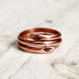 Rustic Copper Coil Ring Minimalist Adjustable Statement Piece <b>Wire</b>-Wrapped Band Antique Creation 10504 - Product Image 3