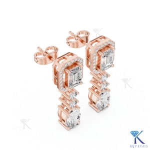 ต่างหูเพชร CVD ทรงเอเมอรัลด์แบบห้อยประดับเพชรทรงวงรี ทองคำแท้ 14K หรูหราสำหรับผู้หญิง เหมาะสำหรับงานแต่งงาน - Product Image 5