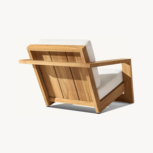 Chaise longue moderne en teck Rayes avec siège coulissant, fabriquée en teck et tissu en lin, résistante aux intempéries, imperméable, écologique, pour une utilisation en extérieur - Product Image 6