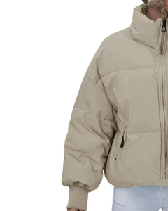 Women Winter Puffer <b>Jacket</b> Stand <b>Collar</b> Quilted Bubble Coat Full Zip Warm Casual Beige Outerwear Fashion <b>Jacket</b> - Product Image 3