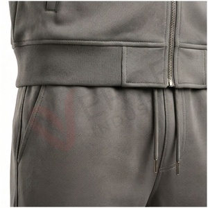 Conjunto Deportivo Gris para Hombre, Manga Larga, Cuello Alto, Cierre de Cremallera Frontal, Color Sólido, Transpirable, Corte Regular, Ropa Casual de Otoño - Product Image 5