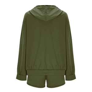 Conjunto de Sudadera Holgada y Pantalones Cortos de Color Sólido para Mujer, Primavera-Otoño, Traje Deportivo Informal de Dos Piezas, Ropa Deportiva Versátil - Product Image 3