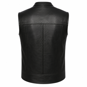 Men's <b>Brown</b> Genuine Leather Motorcycle <b>Vest</b> – Sleeveless Biker <b>Vest</b> with Stand Collar & Zip Closure - Product Image 2