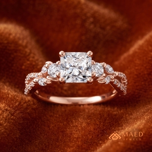 Conjunto de Anillos de Boda de Moissanita Radiante en Tono Oro Rosa, Anillo de Compromiso con Diamantes, Anillo de Boda con Gemas Laterales Redondas, Regalo de Aniversario - Product Image 3