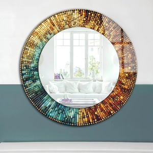 Tempered Glass <b>Round</b> Wall <b>Mirror</b> with Metal Frame Handmade Modern <b>Bathroom</b> Decor Mosaics Look From REHMAN CRAFT - Product Image 3