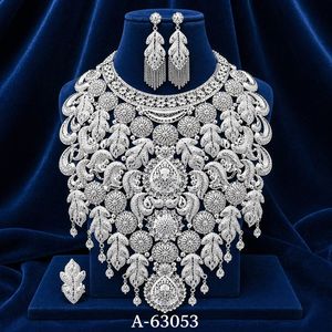 Parure de bijoux ethniques de créateur en zircon, boucles d'oreilles pendantes longues, plaqué argent, collection fiançailles, anniversaire, mariage A-63049 - Product Image 4