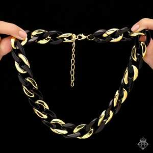 PRAO Punk Rock Collier Anti-ternissement Noir et Or Chunky Chaîne Collier à la mode - Product Image 1