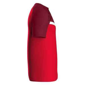 Maillot de football unisexe rouge à blocs de couleur, col en V, manches courtes, en polyester anti-humidité, vêtement de sport personnalisé pour équipe, automne-printemps - Product Image 5