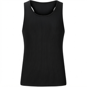 Camiseta sin mangas de cuello redondo acanalado para mujer, color liso, estilo vintage, longitud regular, 100% algodón transpirable - Product Image 1