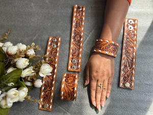 Nueva llegada Venta caliente occidental elegante hecho a mano pintado cuero mecanizado mano brazalete pulseras Unisex uso diario accesorio de moda - Product Image 6