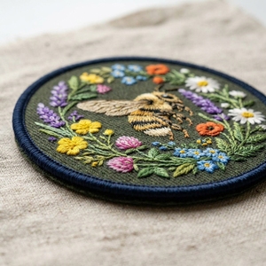 Patch brodé circulaire avec motif floral, appliqué en tissu fait main à coudre pour vêtements et accessoires - Product Image 2