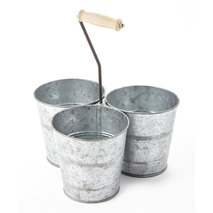 Porte-ustensiles en métal galvanisé blanc style ferme avec poignée en bois, organiseur de couverts pour comptoir de cuisine - Product Image 4