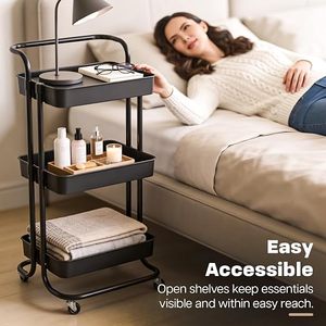 Carrito de Almacenamiento Metálico de Tres Niveles con Ruedas, Diseño Rectangular Minimalista para Organizar la Sala de Estar - Product Image 5