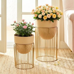 Modern Metal <b>Planter</b> with Stand <b>Gold</b> and Black Flower Pot Beige Bowl Desktop Home Garden Decor - Product Image 5