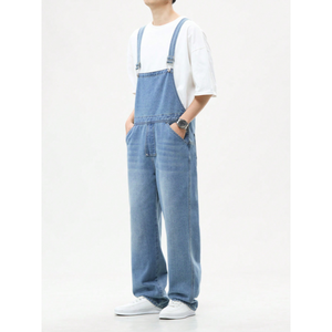 Overoles de mezclilla ajustados vintage para hombre, con tirantes ajustables, suaves, cómodos y modernos para el día a día - Product Image 1