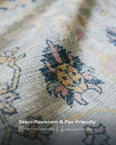 Tapis rectangulaire Oriental Medallion à motifs floraux, en polyester, fabriqué à la machine, imprimé, à poils moyens, avec envers antidérapant en caoutchouc, adapté aux animaux domestiques - Product Image 4