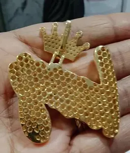 Pendentif personnalisé avec couronne, style hip-hop, serti de moissanite, collier avec nom personnalisé, breloque lettre personnalisée, bijoux pour homme et femme - Product Image 4