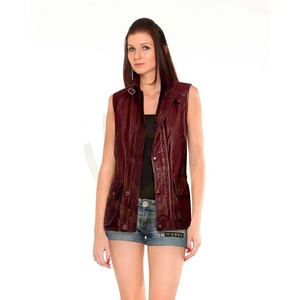 Gilet en cuir pour femme avec fermeture éclair sur le devant, vintage, imperméable, chaud pour l'hiver, décontracté, sans manches - Product Image 1