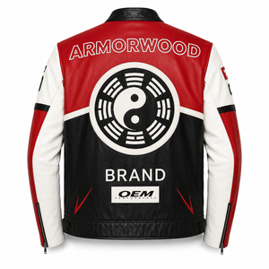 Chaqueta de Cuero para Motociclista FURAT LEATHERS OEM para Hombre, con Contraste de Cuero, Apliques Bordados Personalizados, Transpirable, para Otoño - Product Image 2