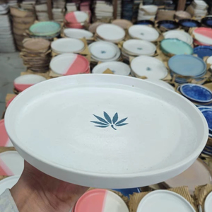 Minimalist White Ceramic Dinner Plate with Leaf Print Modern Stoneware Serving Plate Eco-Friendly Tableware - Product Image 1