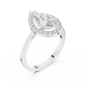 Anillo de Compromiso Moderno con Moissanita Creada en Laboratorio, Estilo Art Deco, Corte Pera, con Piedras Pavé Alrededor, Chapado en Oro de 18K sobre Acero Inoxidable - Product Image 4