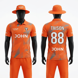 160 GSM Premium Polyester <b>Cricket</b> Jersey Peach <b>White</b> Grey Panel Custom Sublimation Team Wear - Product Image 6