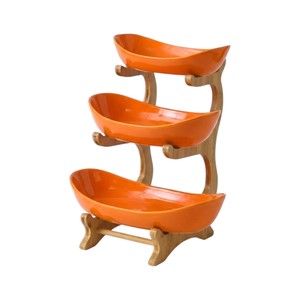Juego de 3 cuencos ovalados de bambú de lujo con soporte de bambú, bandeja escalonada para frutas y postres, para decoración de fiestas, venta al por mayor. - Product Image 1
