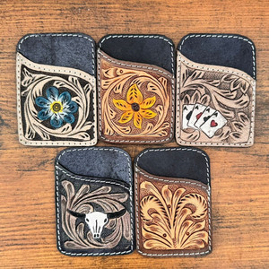 Extreme Quality Tooled <b>Leather</b> Credit Card <b>Holders</b> Sunflower Card Case Western Genuine <b>Leather</b> Pocket Wallet Gift for Him & Her - Product Image 4
