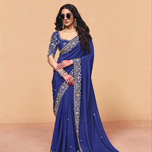 Blusa de Saree Nupcial Festiva para Mujer India, Lista para Usar, Diseño Bollywood, Lentejuelas, Chifón, Alta Calidad - Product Image 1