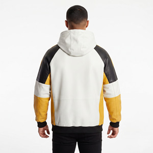 Sudadera con capucha de cuero genuino para hombre, holgada, con bolsillo frontal, de manga larga - Product Image 2