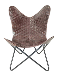 Modern Quilted Dark <b>Brown</b> Leather Butterfly <b>Chair</b> Premium Black Metal Frame Lightweight Handmade <b>Dining</b> Lounge <b>Chair</b> Home Office - Product Image 3
