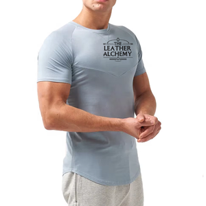 T-shirt de sport pour homme, coupe ajustée, col rond, coton, fibre de bambou, écologique, toile, séchage rapide, respirant, fitness - Product Image 1