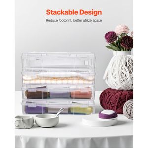 Set di 4 Contenitori in Plastica Trasparente per Archiviazione, Scatole Multiuso per Documenti con Angoli Arrotondati, Impilabili, per Giochi da Tavolo - Product Image 3