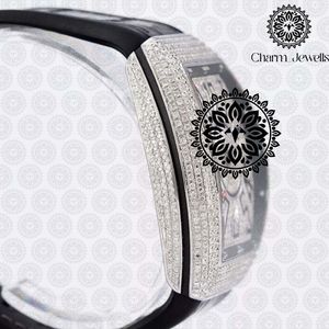Charm_Jewels Luxury Men's Stainless Steel Tonneau <b>Watch</b> 43mm Analog Mechanical <b>Compass</b> Dial Sapphire Crystal Leather Band - Product Image 3