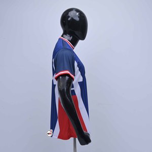 Maillots de football pour hommes à rayures bleues MRI Group, manches courtes, polyester respirant, col rond, vêtements de sport pour adultes, maillots de football - Product Image 3