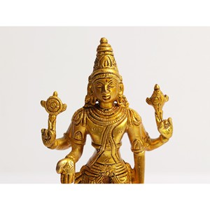 Statue en laiton Lord Vishnu de 6 pouces faite à la main Belle sculpture de petite taille fabriquée en Inde - Product Image 1