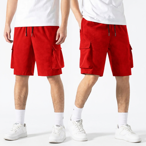 Shorts noirs pour hommes, couleur unie, taille mi-haute, cordon de serrage, shorts décontractés de style bermuda avec plusieurs poches, tissu Oxford respirant - Product Image 5