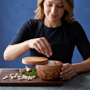 Salière et poivrière en bois naturel, durables, écologiques, compatibles lave-vaisselle, manuelles, de qualité alimentaire, anti-fuite, grande capacité pour comptoir de cuisine - Product Image 1