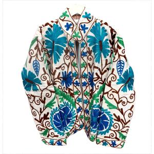 Embossed Corduroy Floral Stripe Embroidery <b>Jacket</b> with Cotton Lining Breathable & Eco-Friendly Quick Dry for Winter/Autumn Front - Product Image 4
