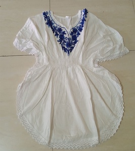 Femmes coton été ethnique haut blanc col en v réservoir brodé Logo gratuit vente chaude décontracté mode impression Design robe indienne - Product Image 5