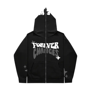 เสื้อฮู้ดดี้ผู้ชาย Oem รุ่น Forever Changes แบบซิป ทรงปกติ สไตล์สตรีทแวร์ สำหรับฤดูหนาว สีดำล้วน ผ้าฝ้ายฟลีซถัก โลโก้ด้านหน้า น้ำหนัก 420 กรัม - Product Image 6
