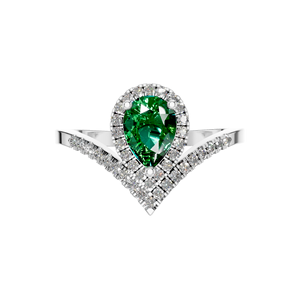 Elegante anillo Halo de oro blanco y plata de ley con piedras preciosas en forma de pera Esmeralda natural y detalles de diamantes para ocasiones de fiesta - Product Image 1