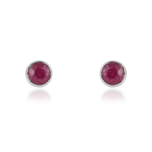 Bezel Setting Natural Round Ruby Gemstone 925 <b>Sterling</b> <b>Silver</b> Minimal <b>Stud</b> Earrings For Women's Jewelry - Product Image 1