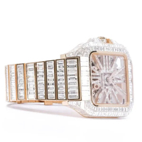 Montre mécanique automatique de luxe pour homme, style Hip Hop, analogique, en acier inoxydable bicolore, avec cadran squelette carré, sertie de moissanite baguette et verre, finition glacée