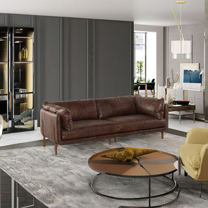Luxury <b>Brown</b> Genuine Leather <b>Sofa</b> with Solid Wood Frame Modern Minimalist Couch for Living Room Hotel Villa Furniture - Product Image 3