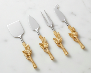 Juego de 4 cuchillos para queso con mango de hoja de oro, cuchillas de acero inoxidable, utensilios para servir para uso doméstico - Product Image 1