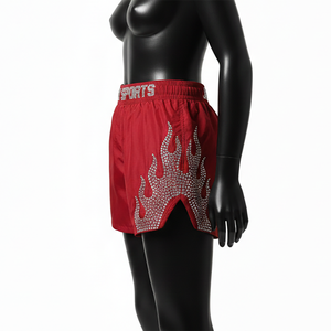 Shorts de Baño para Mujer, Tela de Natación de Nailon y Poliéster de Alta Calidad, 120 GSM, Panel Rojo con Diseño de Llama, Logotipo Personalizado con Hotfix - Product Image 3