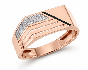 18K Rose Gold Diamond Geometric Signet <b>Ring</b> for Men High Polish Contemporary Luxury Wedding Party Daily Wear Gift Fine Jewelry - Product Image 2