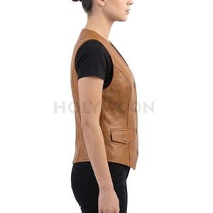 Chaleco de Cuero Simple para Mujer, Impermeable, Estilo Urbano, Apariencia Diaria Elegante para Uso Casual, Looks Modernos y a la Moda - Product Image 3